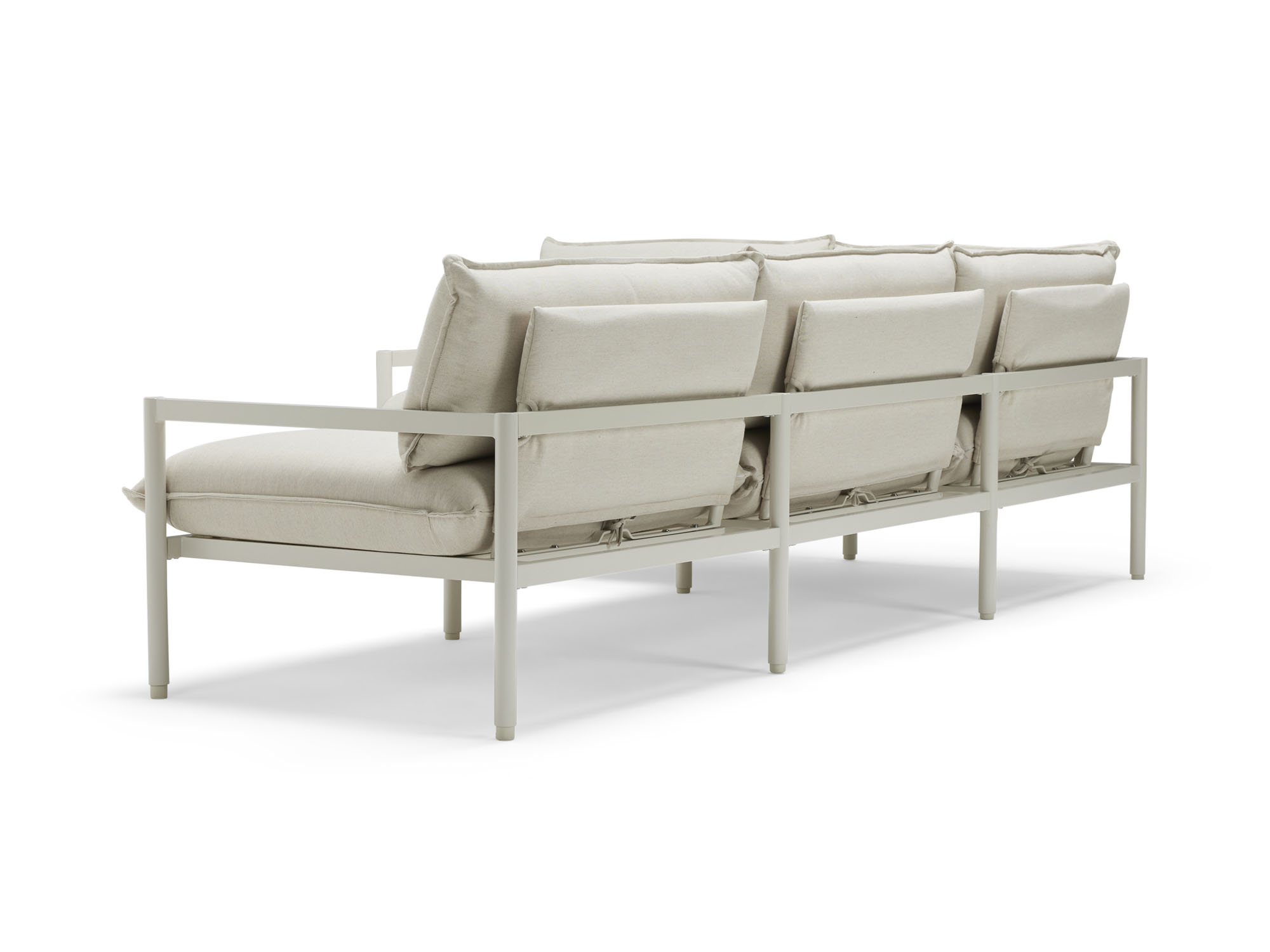 Back angle view of 2-piece white outdoor sectional sofa